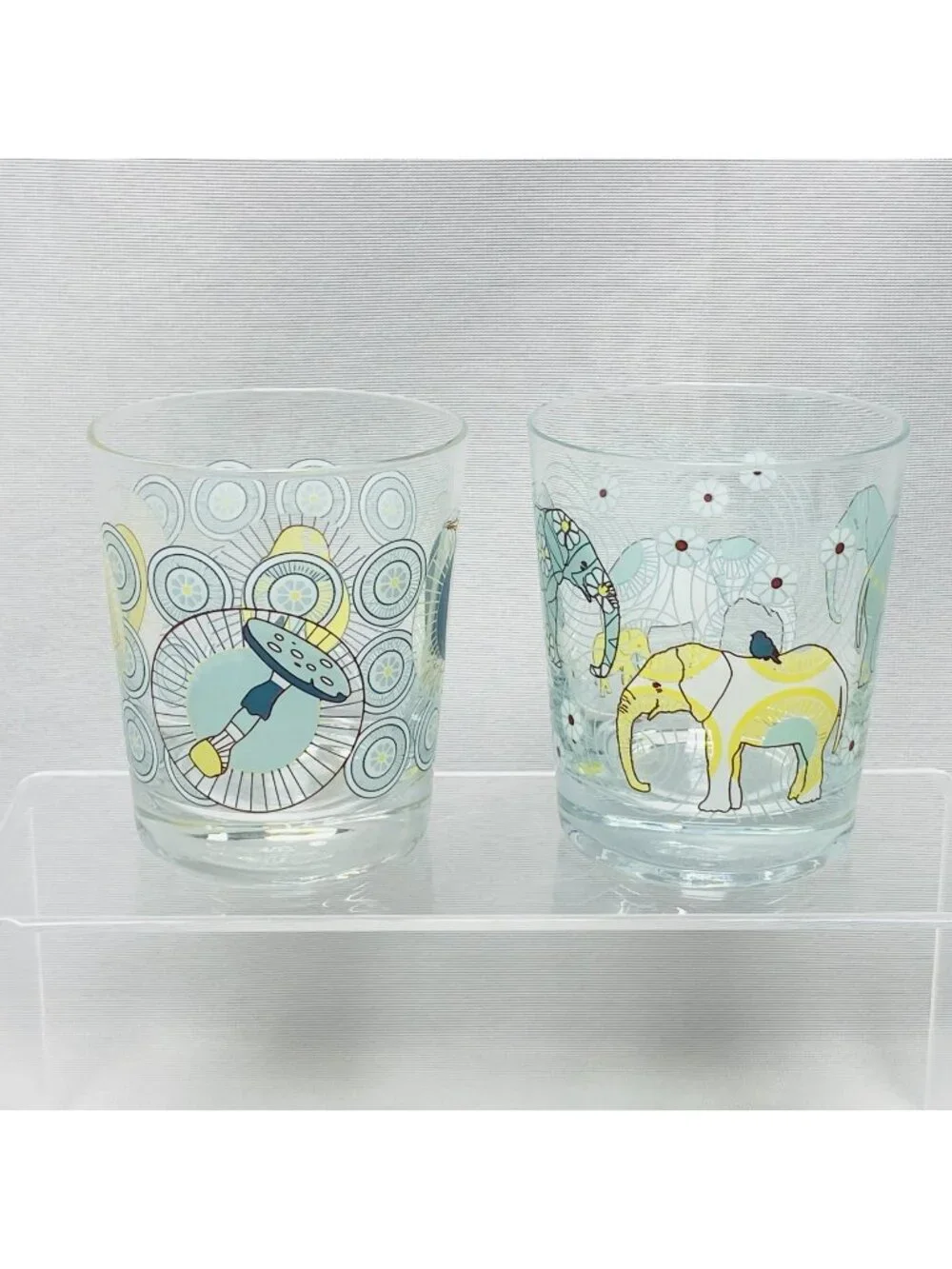 IKEA Animal Print 2 Drinking Glasses 10 Oz Elephant & Penguin Design Lowball